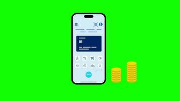 online mobiel bank besparing munt stapel stack icoon animatie lus beweging grafiek video transparant achtergrond met alpha kanaal