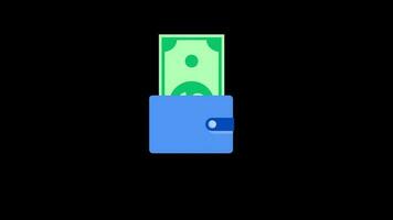 cash wallet payment icon Animation loop motion graphics video transparent background with alpha channel