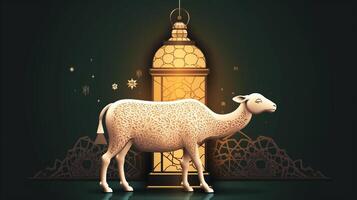 Eid al adha background goat with mosque photo