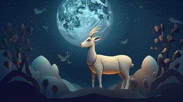 Eid al adha background with goat mosque with lanterns photo