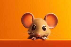 Cute little mouse on orange background, closeup. photo