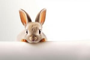 Cute little rabbit on white background, holiday concept. photo