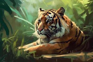 Siberian Tiger in the forest. Tiger in the wild. photo