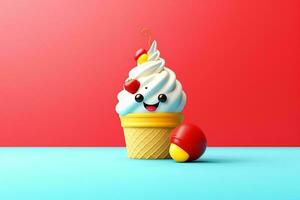 linda hielo crema personaje con aislado fondo, 3d hacer ilustración foto