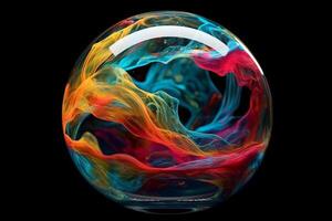 Colorful soap bubble isolated on black background. 3D illustration. photo
