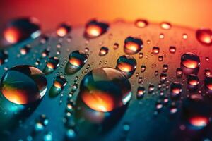 Water drops on a metal surface. Macro photography with shallow depth of field. photo