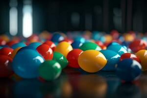 Colorful balloons on dark background. 3d rendering. toned image photo