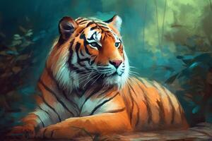 Siberian Tiger in the forest. Tiger in the wild. photo