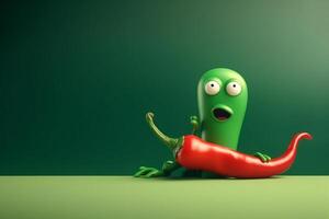 gracioso verde pimienta personaje generativo ai foto