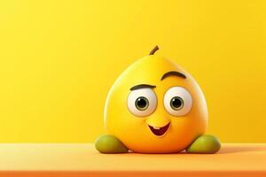 Funny mango character on orange background. 3d render illustration. photo