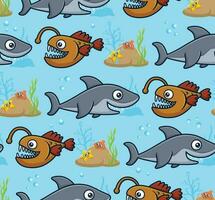 Seamless pattern vector of cartoon marine animals. Sea life elements illustration