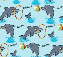 Seamless pattern vector of funny dolphins in circus show