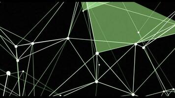 sfera, globo e spazio nel il modulo di un' plesso. astratto geometrico sfondo con in movimento linee, puntini e triangoli. video