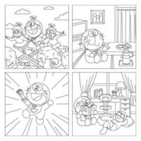 Robot Cat and Friends Coloring Pages Template vector