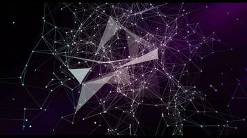 Plexus of abstract violet geometrical lines with moving triangles and dots. Loop animations. video