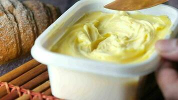 detail shot of fresh butter in a container video