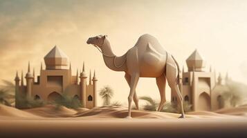 Eid ul adha camel with mosque in background photo