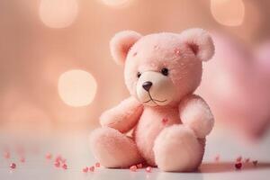 Cute pink plush bear on a gentle blurred background. . photo