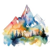 Watercolor image of a mountain valley. . photo