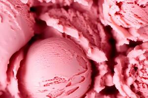 Strawberry ice cream in balls close up, background, texture. photo