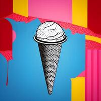 Black and white ice-cream cone in multicolour painting background. photo