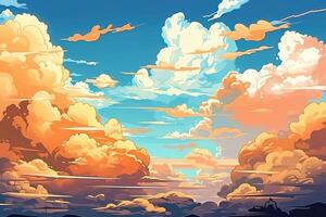 Anime style cloudy sky background. . photo