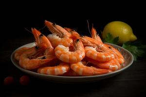 Delicious shrimp in a bowl product photography with natural light. photo