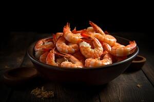 Delicious shrimp in a bowl product photography with natural light. photo