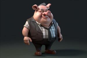 Funny cute little farm pig 3D cartoon character. photo