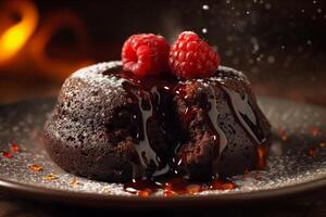 Delicious lava cake on a plate product photography. photo