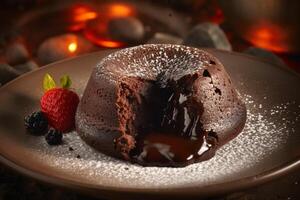 Delicious lava cake on a plate product photography. photo