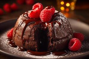 Delicious lava cake on a plate product photography. photo