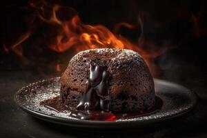 Delicious lava cake on a plate product photography. photo