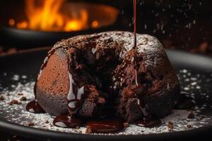 Delicious lava cake on a plate product photography. photo