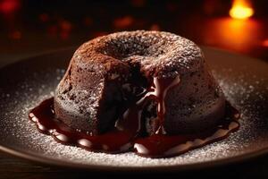 Delicious lava cake on a plate product photography. photo