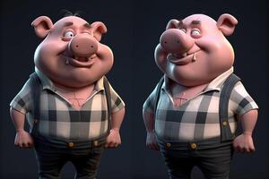 Funny cute little farm pig 3D cartoon character. photo