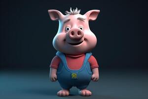 Funny cute little farm pig 3D cartoon character. photo