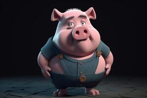 Funny cute little farm pig 3D cartoon character. photo