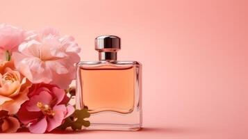 Bottle of perfume with flowers. Illustration photo