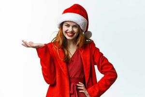 emotional woman wearing santa hat fun fashion decoration christmas photo