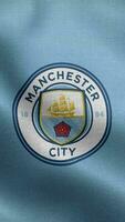 Manchester città fc Inghilterra blu verticale logo bandiera ciclo continuo sfondo HD video