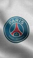 PSG Paris Saint Germain France White Vertical Logo Flag Loop Background HD video