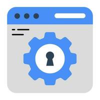 Keyhole inside gear on webpage, icon of secure web setting vector