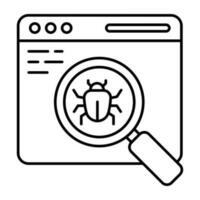 Virus under magnifying glass, debugging icon vector