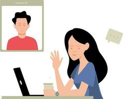 Boy and girl are on video call. vector