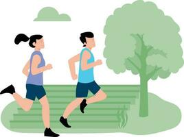 Boy and girl are jogging in the park. vector