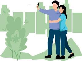 The couple is taking a selfie. vector
