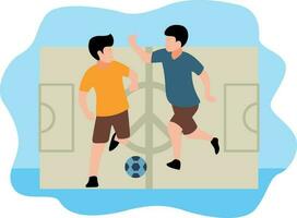 The boys are playing a soccer match. vector