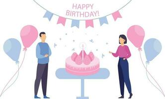 Boy and girl celebrating birthday. vector