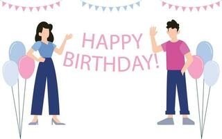 Boy and girl are in birthday. vector